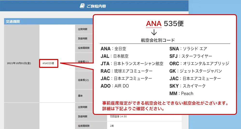 航空会社の確認